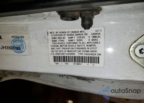 2018 Honda Civic Exl from USA, damaged, VIN 2HGFC3B71JH350099